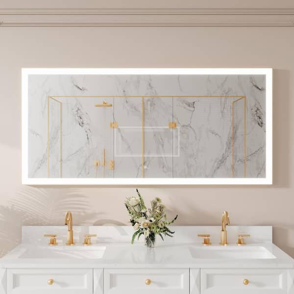 60 in. W x 28 in. H Rectangular Framed Wall LED Light Bathroom Vanity Mirror in Gold,Dimmable Anti-Fog,Easy Installation