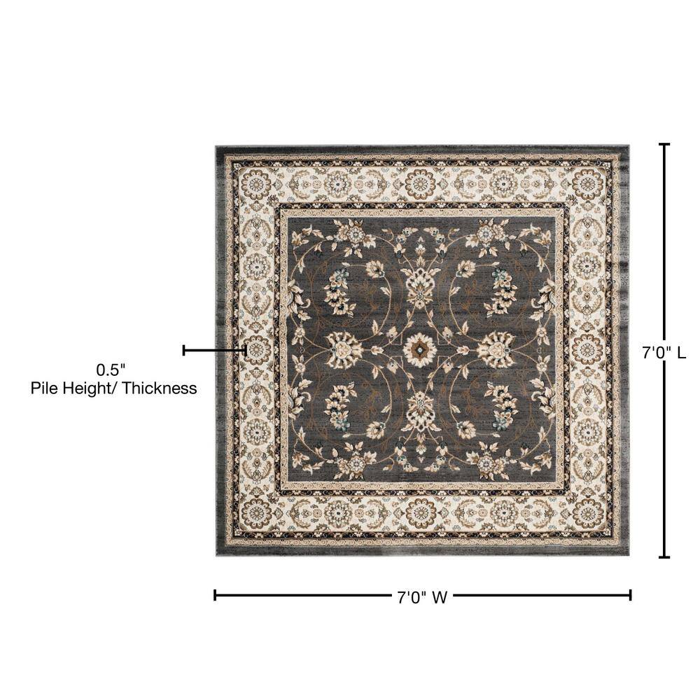 Grey and Cream Floral Square Synthetic Area Rug