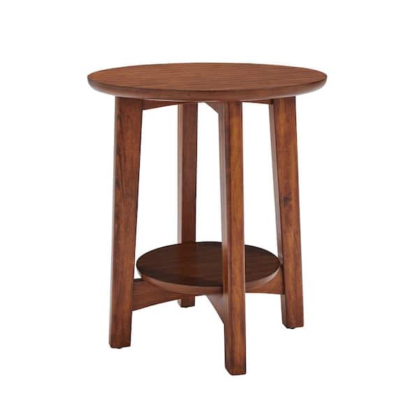 Alaterre Furniture Monterey 20 in. Warm Chestnut Round Mid-Century Modern Wood End Table
