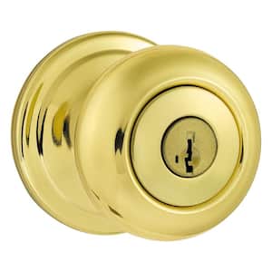 Juno Polished Brass Keyed Entry Door Knob Featuring SmartKey Security