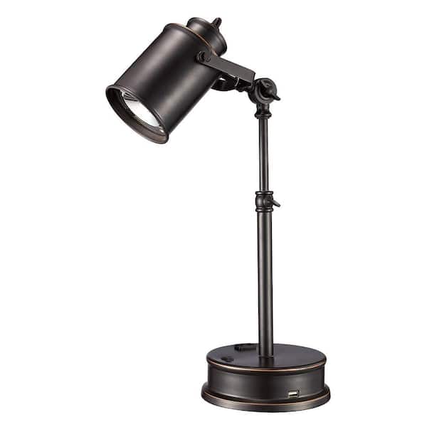 Monteaux Lighting 19.75 in. Adjustable Oil-Rubbed Bronze LED Desk Lamp with Built-In USB Socket