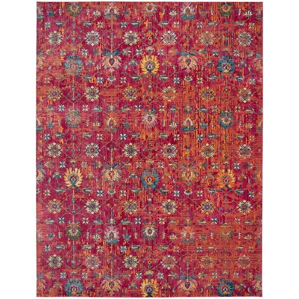 Merlot 8 ft. x 10 ft. Red/Multi Distressed Floral Area Rug