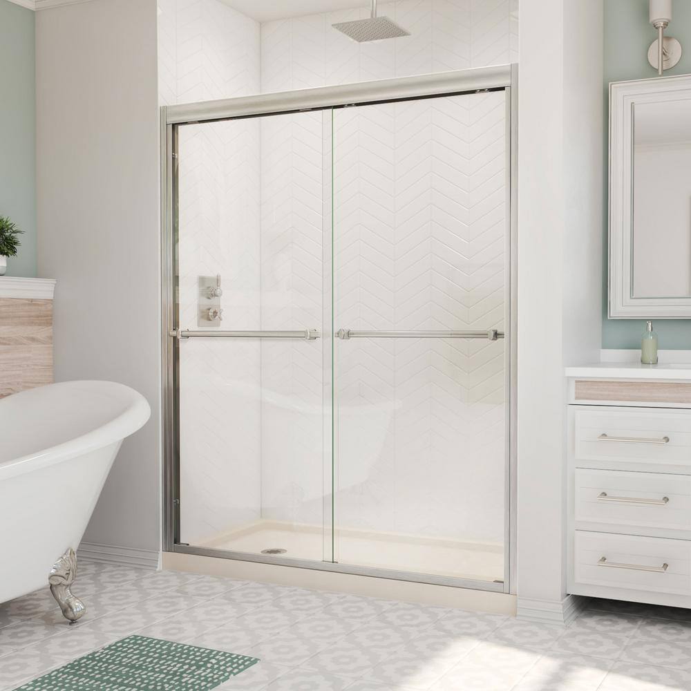 Duet 32 in. D x 60 in. W x 74.75 in. H Semi-Frameless Sliding Shower Door in Chrome with Left Drain Shower Base price history on PriceWatchPro