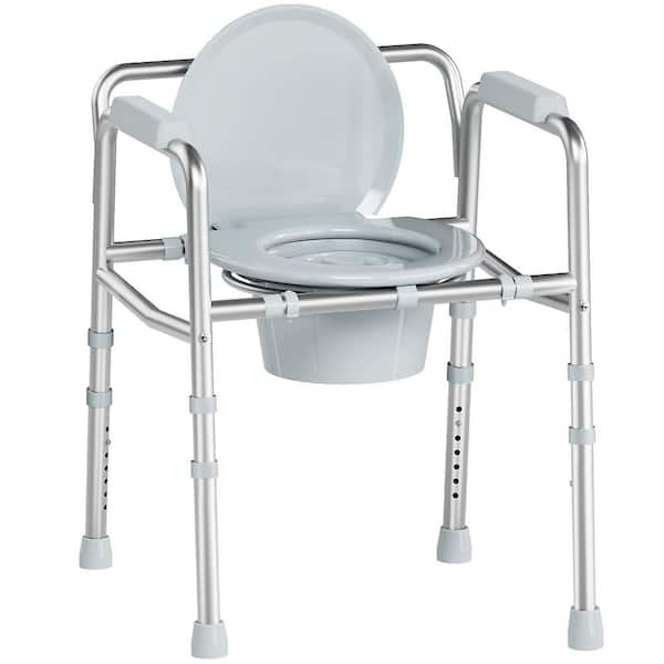 24.4 in. x 31.3 in. Bedside Commode Toilet Seat, 350 lb. Weight Capacity, 7.5 qt. Bucket, Sturdy Dual-Crossbar Support
