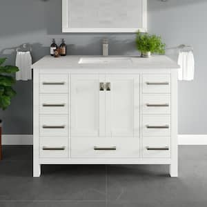 London 42 in. W x 18 in. D x 34 in. H Single Sink Freestanding Bath Vanity in White with White Carrara Quartz Top