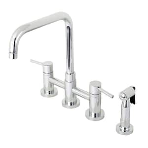 Modern 2-Handle Bridge Kitchen Faucet with Side Sprayer in Chrome