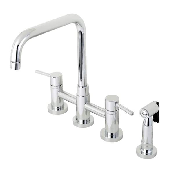 Kingston Brass Modern 2-Handle Bridge Kitchen Faucet with Side Sprayer in Chrome