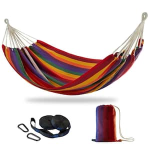 11.3 ft. Red Stripe Double Hammock Bed with Tree Straps, 2 Persons Hammock for Backyard, 450 lb. Weight Capacity