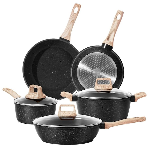 12 Pcs Black Granite Pots and Pans Nonstick Cookware Set Induction Cookware with Frying Pans Set, Saucepans, Steamer