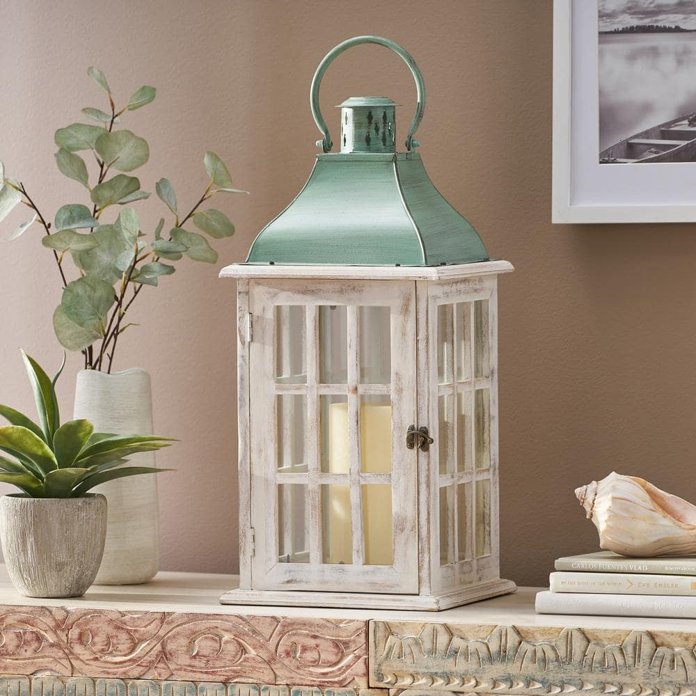 29.5 in. and 36 in. Backyard Expressions White Indoor/Outdoor Wooden Lantern Set (2-Pack)