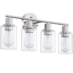 23.09 in. 4-Light Brushed Nickle Bathroom Vanity Light with Clear Glass Shades