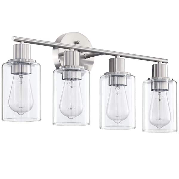23.09 in. 4-Light Brushed Nickle Bathroom Vanity Light with Clear Glass Shades