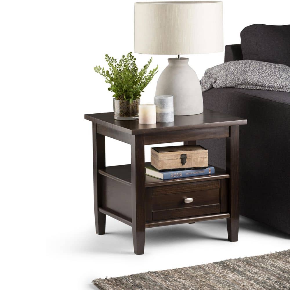 Tobacco Brown Rustic Solid Wood End Table with Storage