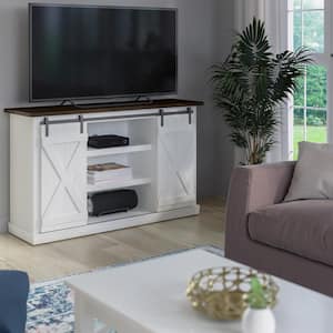 White TV Stand Fits TVs up to 60 in. with Sliding Barn Doors