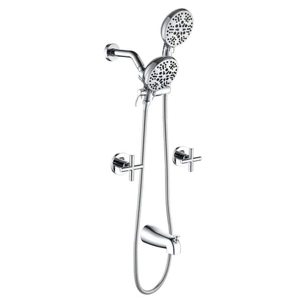 Double Handle 7-Spray Wall Mounted Tub and Shower Faucet 1.8 GPM 2 In 1 Shower System in Polished Chrome Valve Included