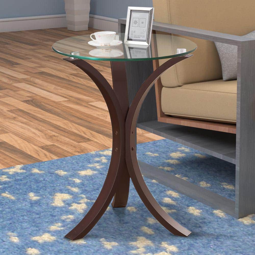 Crescent Moon 15.75" Metal and Glass Round Accent Table in Espresso
