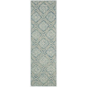 Abstract Blue/Gray 2 ft. x 16 ft. Diamond Floral Runner Rug