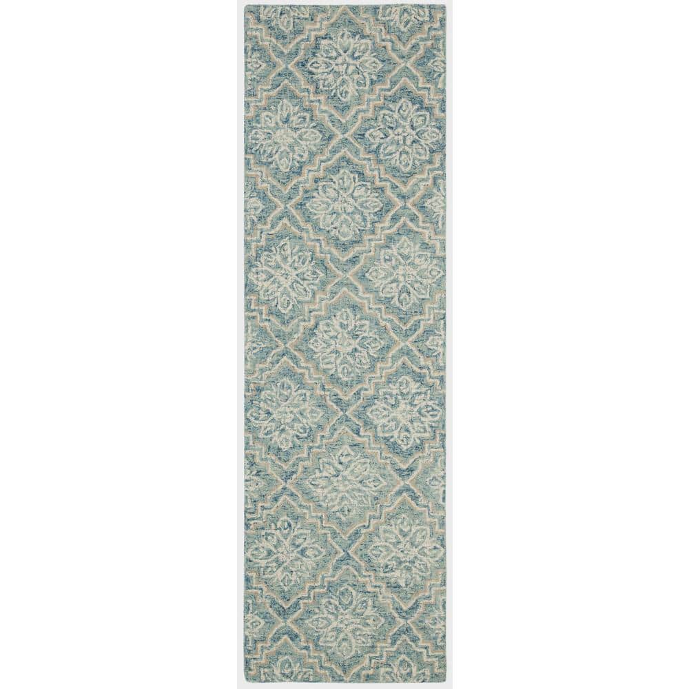 Cushion-Soft Blue Abstract Hand-Tufted Wool Runner Rug - 2'3" x 12'