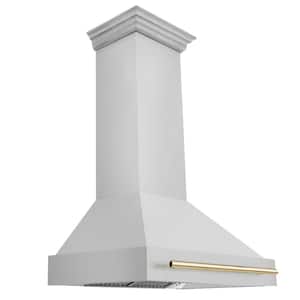 Autograph Edition 36 in. 700 CFM Ducted Vent Wall Mount Range Hood with Polished Gold Handle in Stainless Steel
