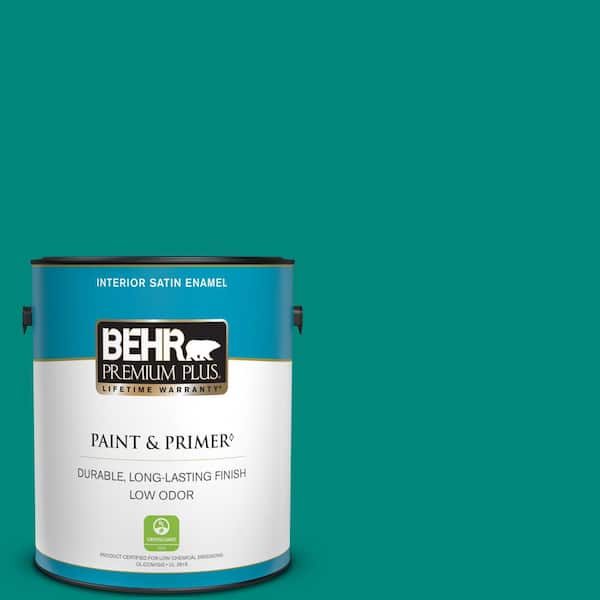 BEHR PREMIUM PLUS 1 gal. #P450-7 Mystic Turquoise Satin Enamel Low Odor Interior Paint & Primer