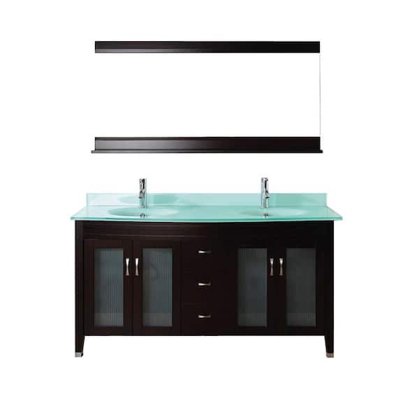 Studio Bathe Alba 63 in. Vanity in Chai with Glass Vanity Top in Chai and Mirror