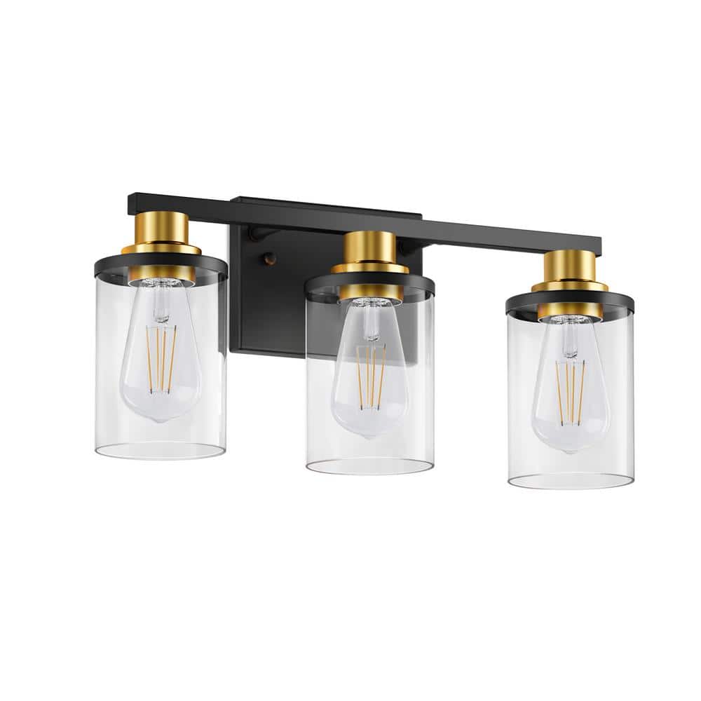 20 in. 3-Light Black and Gold Bathroom Vanity Light with Clear Glass Shades for Over Mirror price history on PriceWatchPro