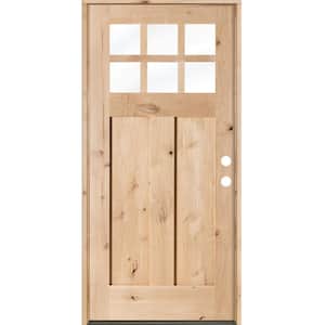 32 in. x 80 in. Craftsman Knotty Alder Left-Hand/Inswing 6 Lite Clear Glass Unfinished Solid Wood Prehung Front Door