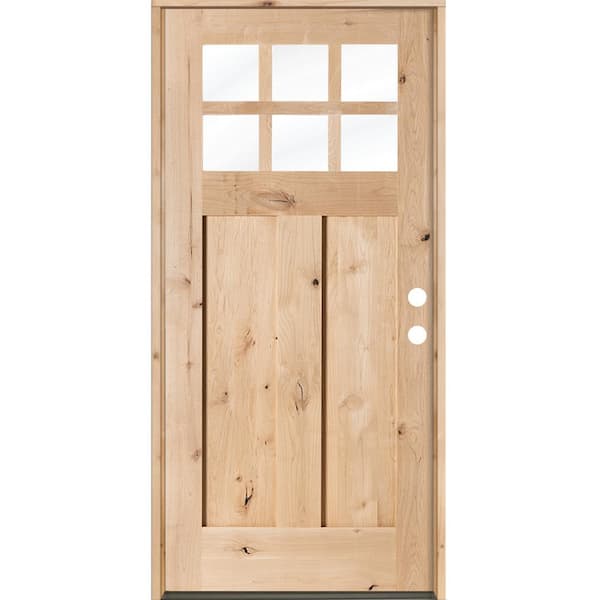 Krosswood Doors 32 in. x 80 in. Craftsman Knotty Alder Left-Hand/Inswing 6 Lite Clear Glass Unfinished Solid Wood Prehung Front Door