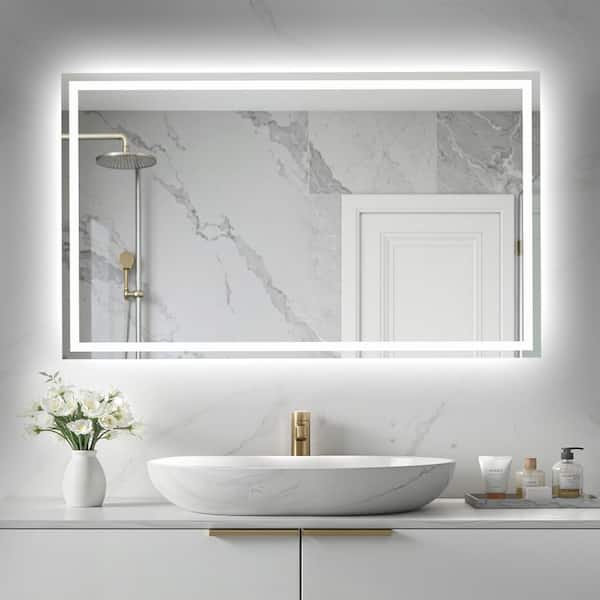 36 in. W x 30 in. H Rectangular Frameless LED Light Wall Bathroom Vanity Mirror with Anti-Fog