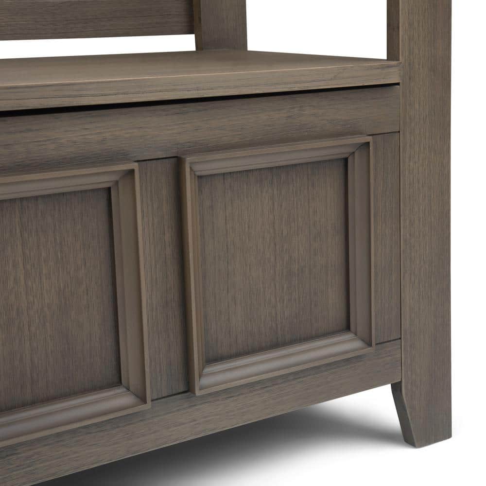 Farmhouse Gray Pinewood 48" Entryway Storage Bench with Latticework