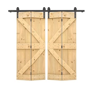 40 in. x 84 in. K Series Solid Core Unfinished DIY Wood Double Bi-Fold Barn Doors with Sliding Hardware Kit
