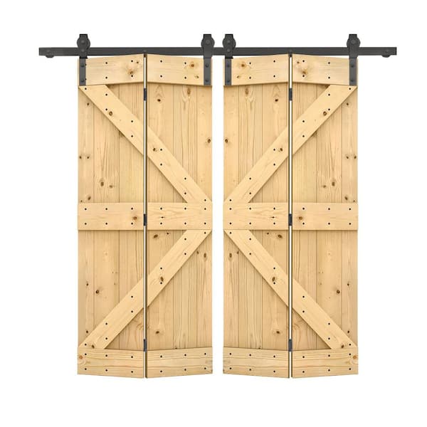 CALHOME 40 in. x 84 in. K Series Solid Core Unfinished DIY Wood Double Bi-Fold Barn Doors with Sliding Hardware Kit