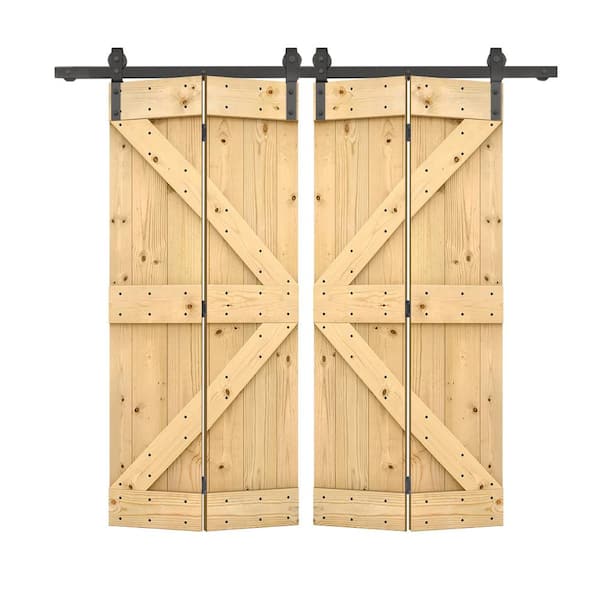 CALHOME 48 in. x 84 in. K Series Solid Core Unfinished DIY Wood Double Bi-Fold Barn Doors with Sliding Hardware Kit
