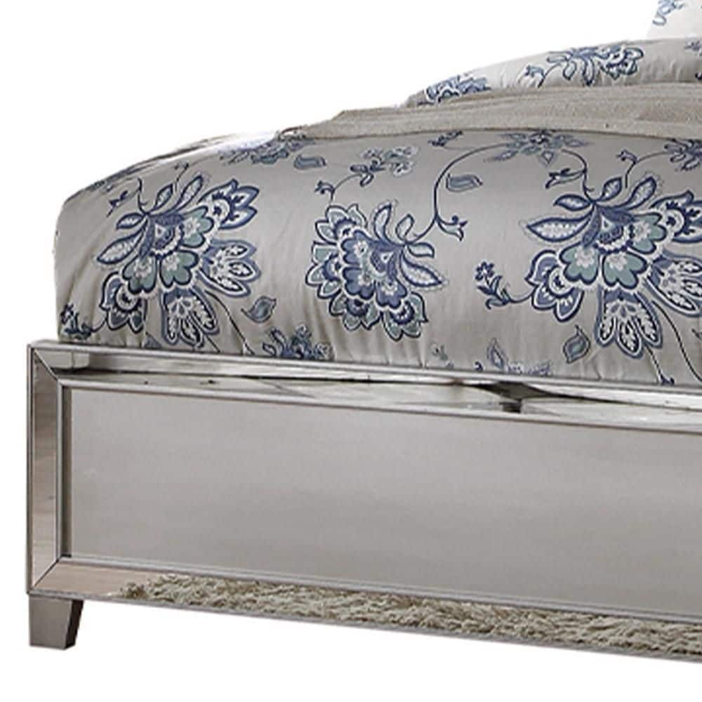 Elegant Platinum King Bed with Tufted Faux Leather Headboard and Storage