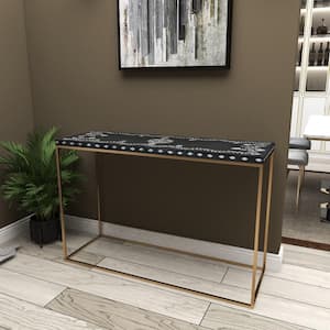 46 in. Gold Rectangle Wood Eclectic Console Table