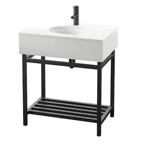 30 in. W x 20 in. D Vanity in Black with Stone Vanity Top and White Basin