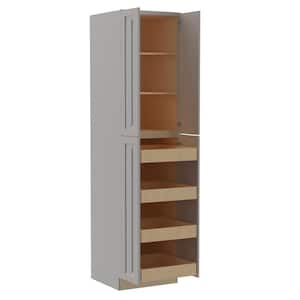 Grayson Pearl Gray Painted Plywood Shaker Assembled Pantry Kitchen Cabinet 4 ROT Soft Close 24 in W x 24 in D x 96 in H