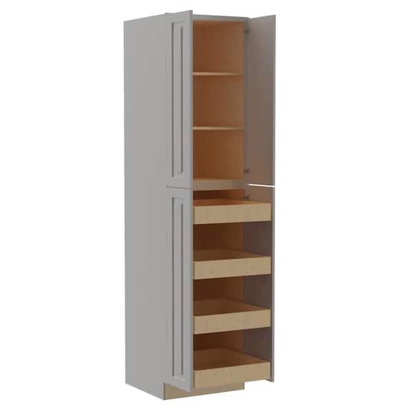 Home Decorators Collection Grayson 24 in. W x 24 in. D x 96 in. H Assembled Plywood Pantry Kitchen Cabinet in Pearl Gray with 4ROT Soft Close