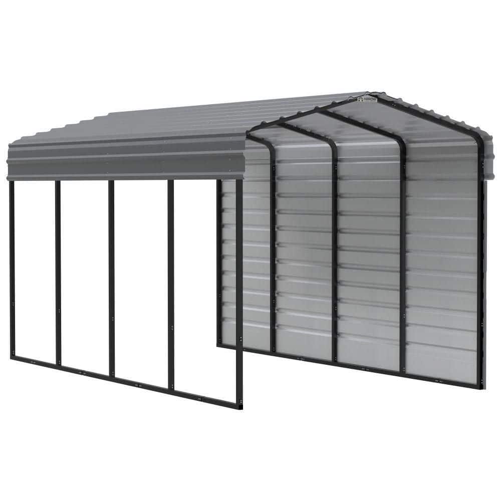 ARROW 10 ft. W x 20 ft. D x 9 ft. H Charcoal Galvanized Steel Carport with 1-Side Wall Kit (CPHC102009ECL1)