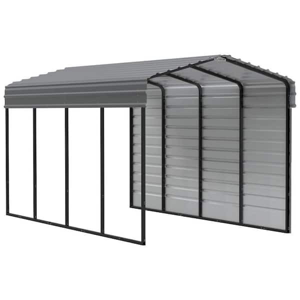 Arrow 10 ft. W x 20 ft. D x 9 ft. H Charcoal Galvanized Steel Carport with 1-Side Wall Kit