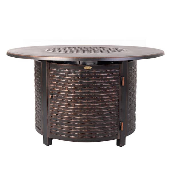Florence 44 in. x 24 in. Round Aluminum Propane Fire Pit Table in Antique Bronze with Vinyl Cover