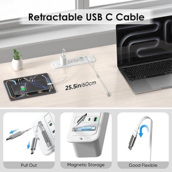 OBJLGEV 6 ft 4-Outlet 1 USB-A Port 3 USB-C Ports Surge Protector