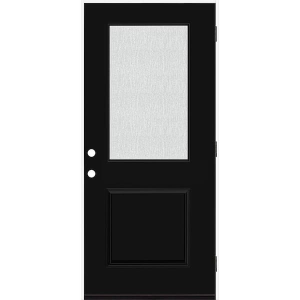 Legacy 36 in. W x 80 in. 1/2 Lite Rain Glass LHOS Primed Black Finish Fiberglass Prehung Front Door
