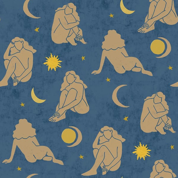 NuWallpaper Blue Dark Blue Nudes Peel and Stick Wallpaper Sample
