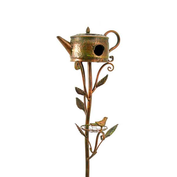 Zaer Ltd. International 65.25 in. Tall Antique Copper Teapot Birdhouse Classic Teapot