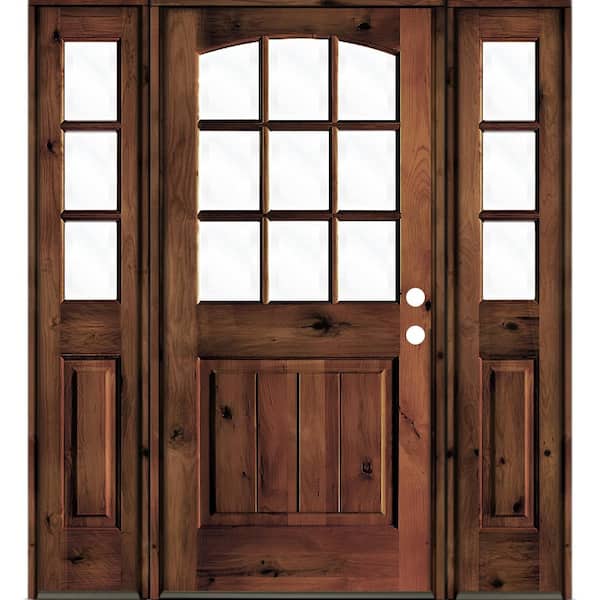 Krosswood Doors 60 in. x 80 in. Knotty Alder Left-Hand/Inswing 9-Lite Clear Glass Red Mahogany Stain Wood Prehung Front Door/Sidelites