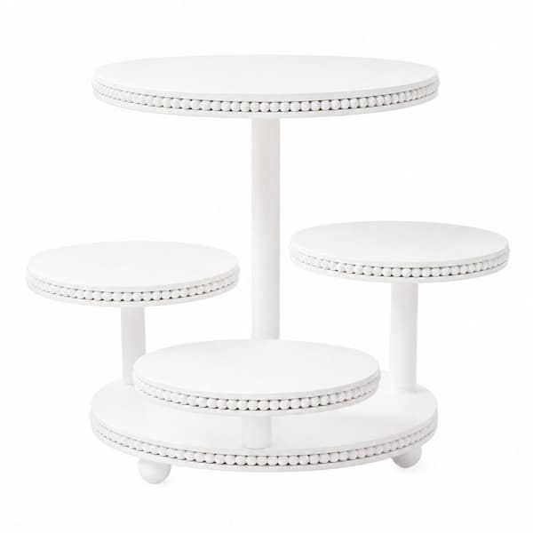 4-Tier Round Wood Cupcake Stand with Beaded Trim in White Holds 50 Cupcakes 13.23 in. Diameter
