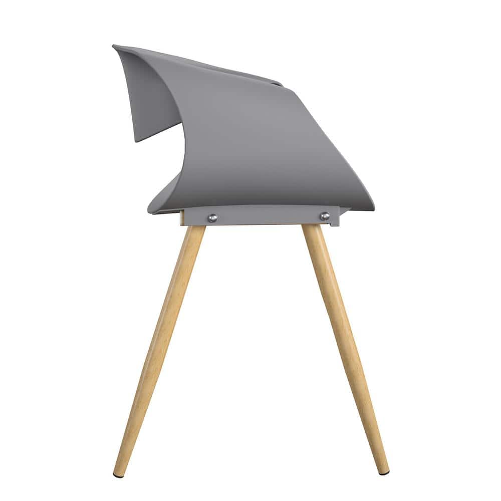 Modern Light Gray Resin & Steel Patio Dining Chair Pair