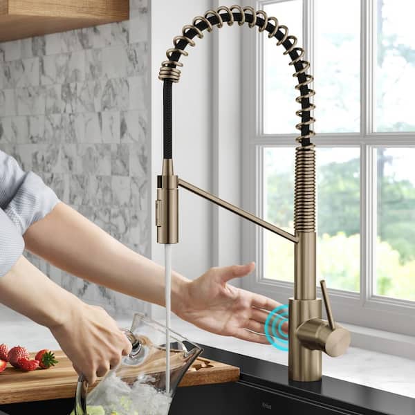 Oletto Touchless Sensor Commercial Pull-Down Single Handle Kitchen Faucet in Spot Free Antique Champagne Bronze