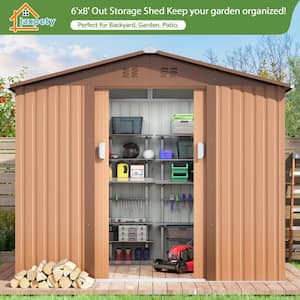 8 ft. W x 6 ft. D Outdoor Storage Shed Metal Tool Sheds with Lockable Doors 48 sq. ft., Brown
